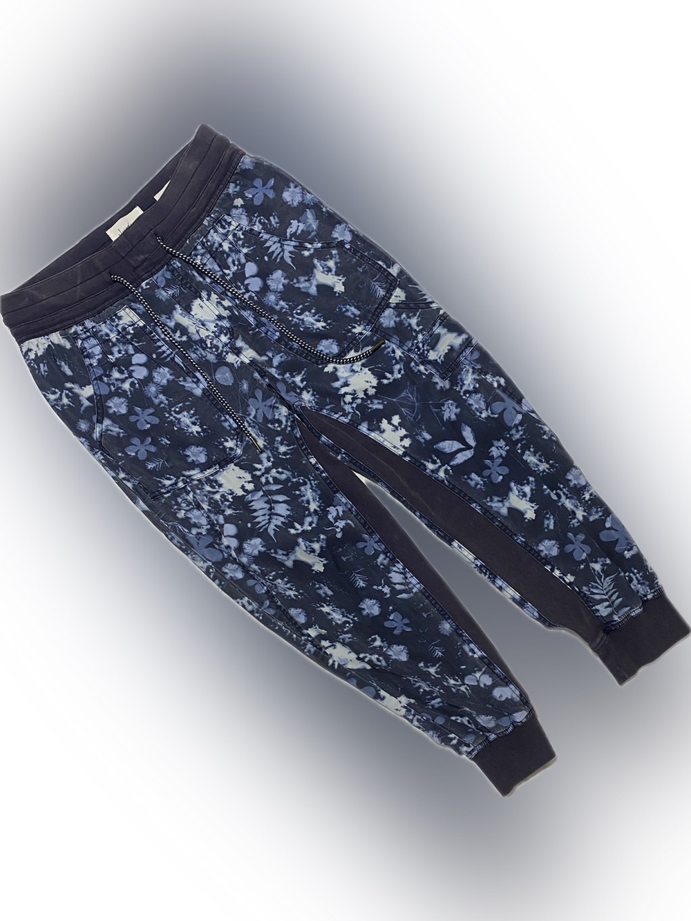 Anthropologie Navy Floral Tie-Dye Jogger Pants